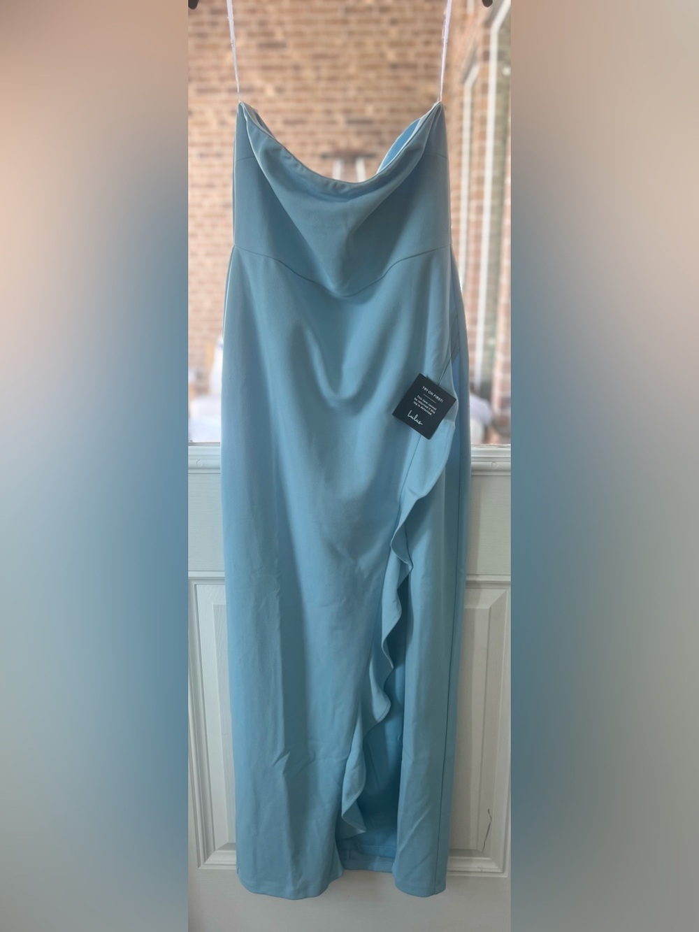 NWT Lulus After Hours Light Blue Strapless Ruffled Slit Maxi Dress 🐝
